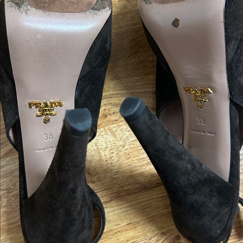 PRADA Elegant Brown Suede Slingback Heels Size 8 Made in Italy - Picture 9 of 11